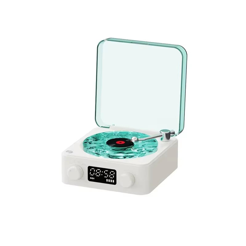 Waves Vinyl Player Bluetooth Speaker with White Noise Retro Turntable Speaker Sleep Aid Vitrola Shaped Speaker with RGB Light